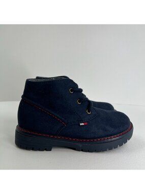 Tommy Hilfiger Bramson Chukka Boots Boy US 11 Suede Lace Up Red Stitch Navy Blue
